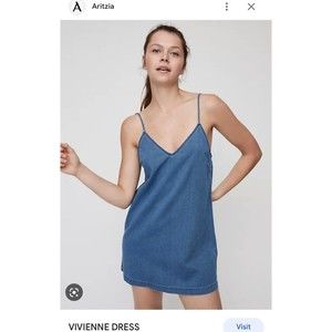 Aritzia Wilfred Free Vivienne Mini Denim Jean Slip Dress Cami  XXS Blue $88 ❤️